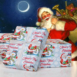 Papel De Regalo 1.ª Navidad Nombre personal del bebé Santa Claus