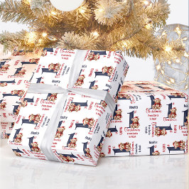 Papel De Regalo 1.ª Navidad Teddy Bear Nombre Bebé Niño Rojo Azul
