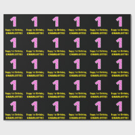 Papel De Regalo 1.ᵉʳ cumpleaños: Corazones y franjas rosadas "1" +