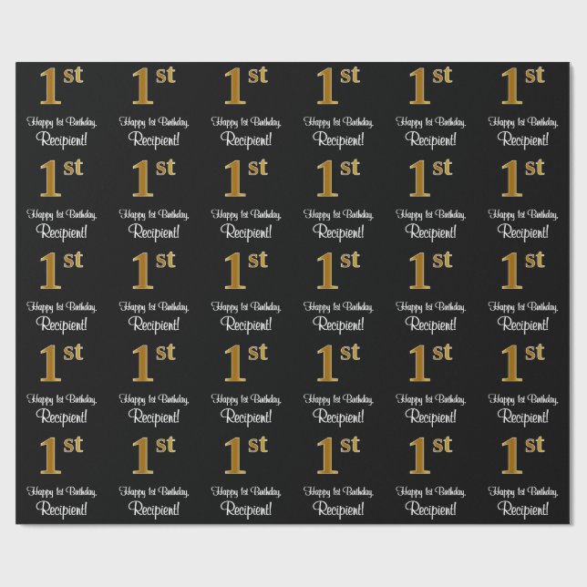 Papel De Regalo 1.ᵉʳ Cumpleaños: Elegante y lujoso Faux Gold Look  (Superficie plana)