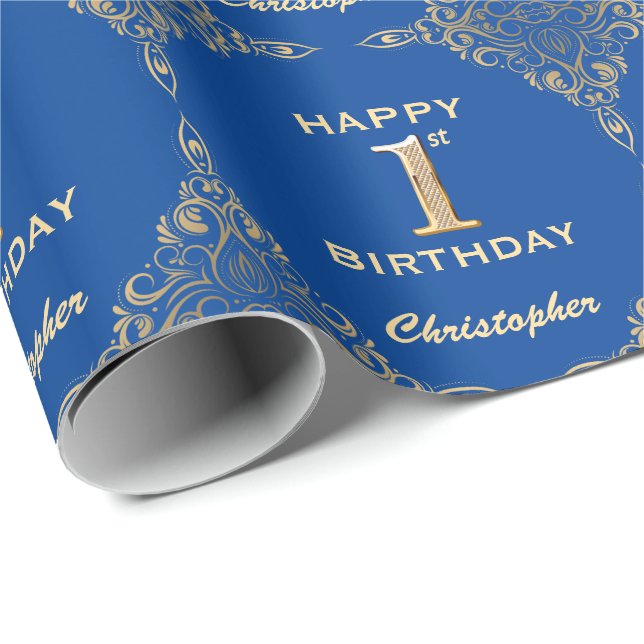 Papel De Regalo 1.ᵉʳ marco Purpurina azul y dorado (Esquina del rollo)