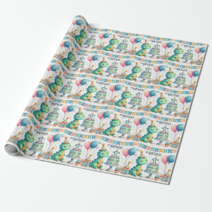 Papel De Regalo 1.ᵉʳ Nacimiento Dinosaurio Dino Boy acuarela