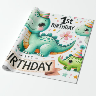 Papel De Regalo 1.ᵉʳ Nacimiento Dinosaurio Dino Boy acuarela