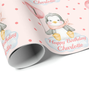 Papel De Regalo 1.ᵉʳ Nacimiento Pingüino Rosa