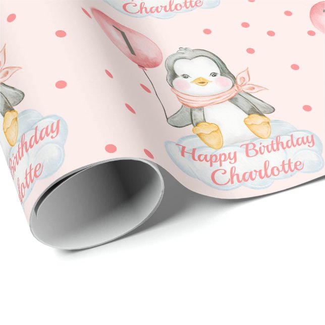 Papel De Regalo 1.ᵉʳ Nacimiento Pingüino Rosa (Esquina del rollo)