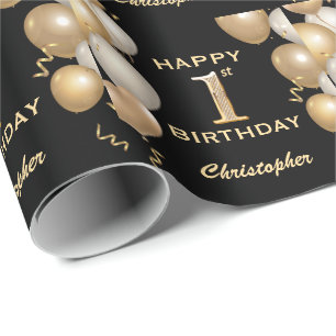 Papel De Regalo 1.ᵉʳ Purpurina de oro y negro