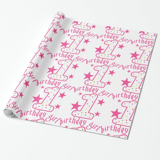 Papel De Regalo 1r Estrellas del chica del cumpleaños (Desenrollado)