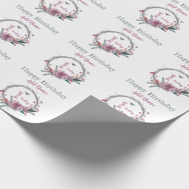 Papel De Regalo 1r Guirnalda de la flor del cumpleaños (Esquina)