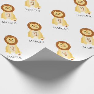 Papel De Regalo 1r león personalizado del animal del bebé del