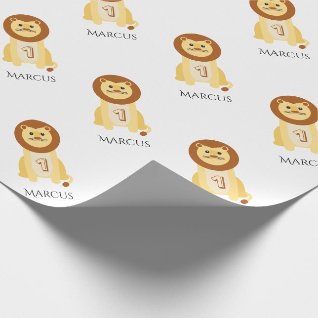 Papel De Regalo 1r león personalizado del animal del bebé del (Esquina)