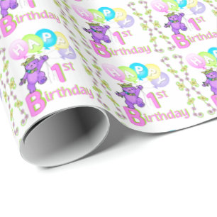 Papel De Regalo 1r Osos púrpuras de la princesa peluche del