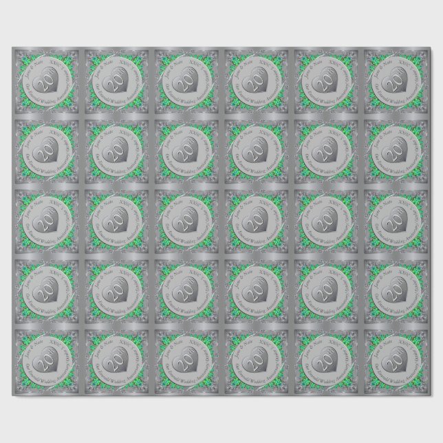 Papel De Regalo 20.º aniversario del Boda Esmeralda Platino (Costura)
