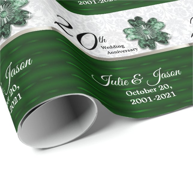 Papel De Regalo 20.º Aniversario Verde Esmeralda | DIY Textos (Esquina del rollo)