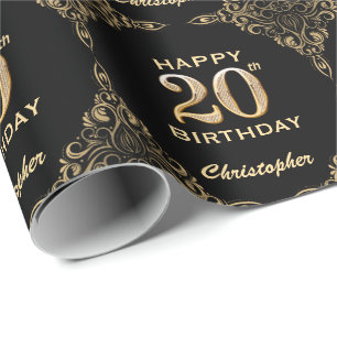 Papel De Regalo 20.º marco negro y Purpurina dorado