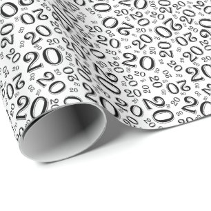 Papel De Regalo 20.º Nacimiento Patrón de números blancos y neg