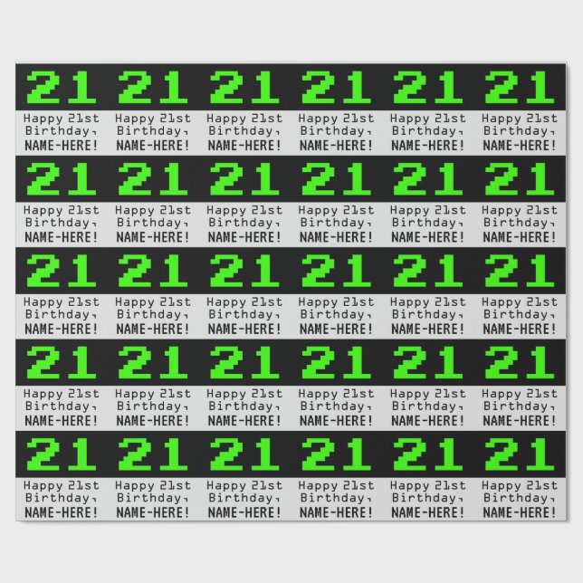 Papel De Regalo 21º cumpleaños - Nerdy / Geeky Style "21" y nombre (Superficie plana)