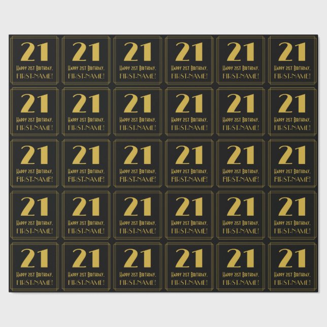 Papel De Regalo 21 Aniversario ~ Art Deco Inspirado Aspecto "21",  (Costura)