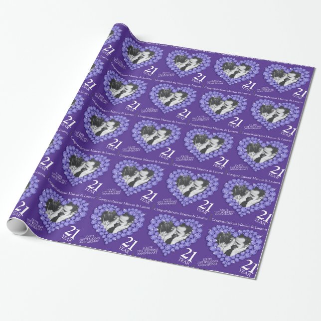Papel De Regalo 21° aniversario de boda foto de olito morado (Desenrollado)