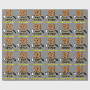 Papel De Regalo 21 Aniversario: Tembloroso tema de Halloween, nomb