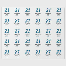 Papel De Regalo 21 cumpleaños negrita letra azul simple mínimo
