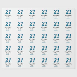 Papel De Regalo 21 cumpleaños negrita letra azul simple mínimo