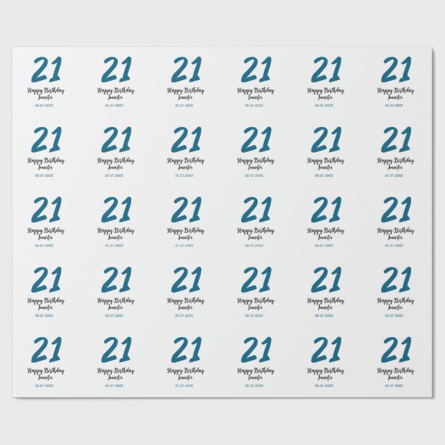 Papel De Regalo 21 cumpleaños negrita letra azul simple mínimo (Superficie plana)