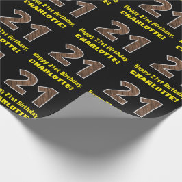 Papel De Regalo 21° cumpleaños: Nombre y patrón de grano de madera