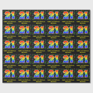 Papel De Regalo 21° cumpleaños: Símbolos de música colorida, arco 