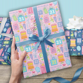 Papel De Regalo 21 Gorra de los globos de pastel de cumpleaños pre