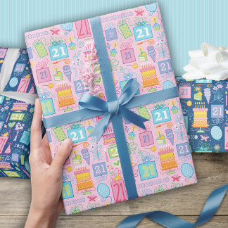 Papel De Regalo 21 Gorra de los globos de pastel de cumpleaños pre