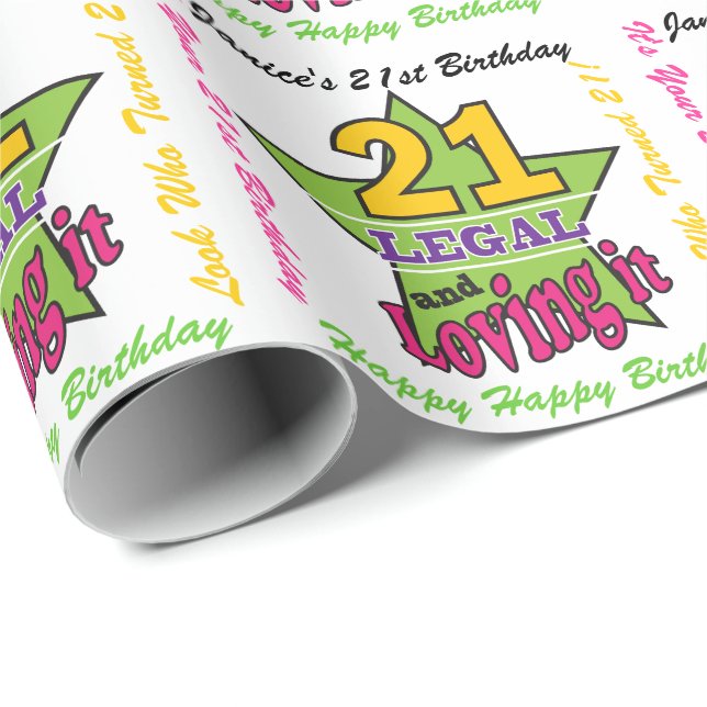 Papel De Regalo 21 legal y amándolo - 21ro cumpleaños (Esquina del rollo)