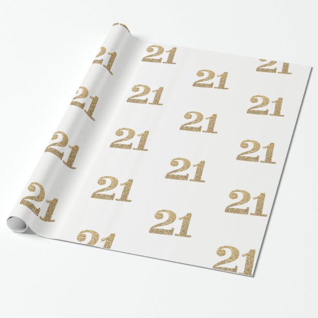 Papel De Regalo 21 PURPURINA ORO NÚMERO glamuroso cumpleaños brill (Desenrollado)