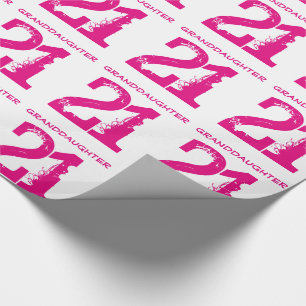 Papel De Regalo 21ro Nieta del cumpleaños, texto rosado en blanco