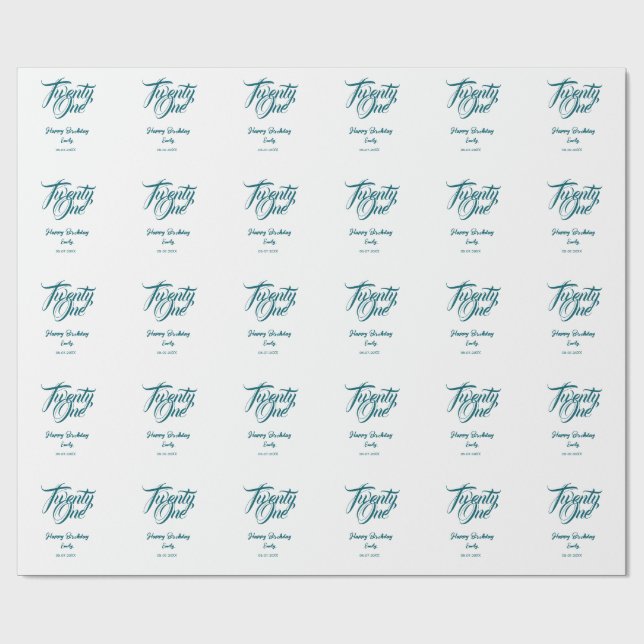 Papel De Regalo 21st birthday add name date year blue template thi (Superficie plana)