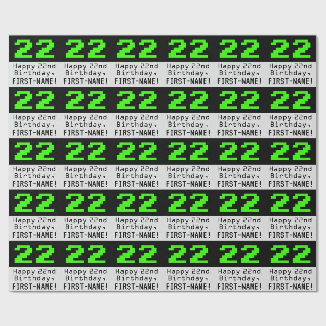 Papel De Regalo 22º cumpleaños - Nerdy / Geeky Style "22" y nombre (Superficie plana)