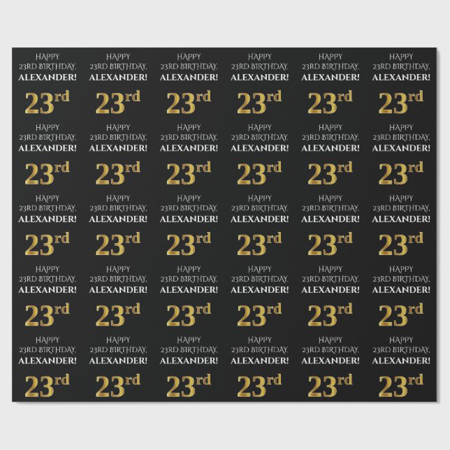 Papel De Regalo 23 Aniversario: Elegante, negro, falso aspecto de  (Superficie plana)