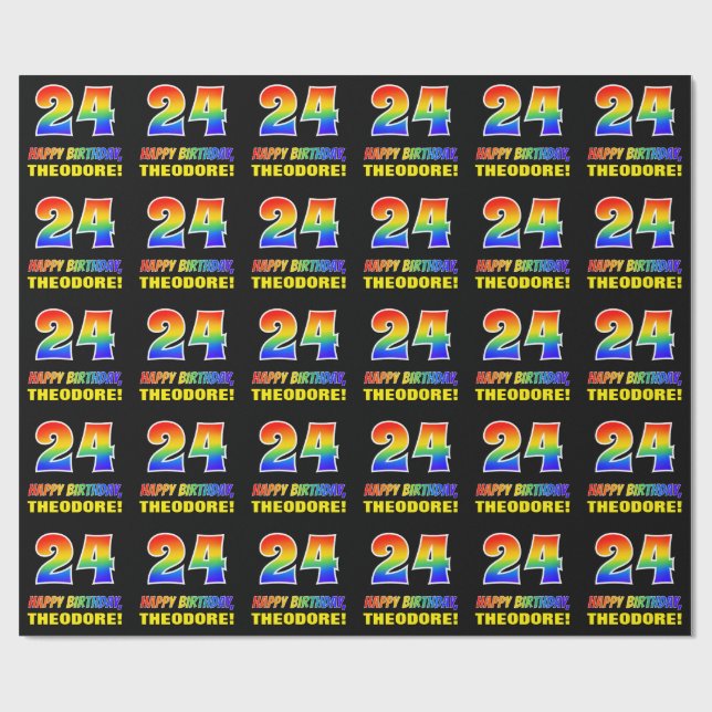 Papel De Regalo 24º cumpleaños: audaz, divertido, simple, arcoiris (Superficie plana)
