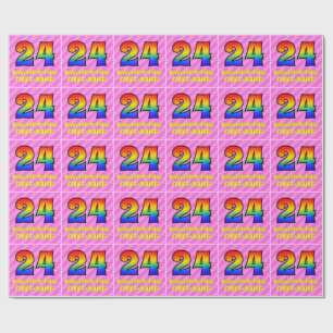 Papel De Regalo 24º cumpleaños: Rayas y corazones rosados, arcoiri