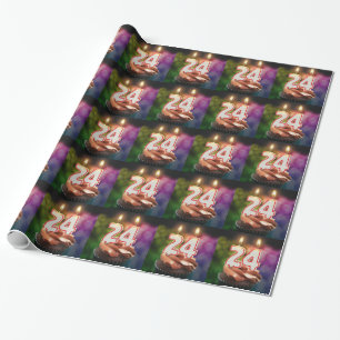 Papel De Regalo 24.º cumpleaños con torta y velas