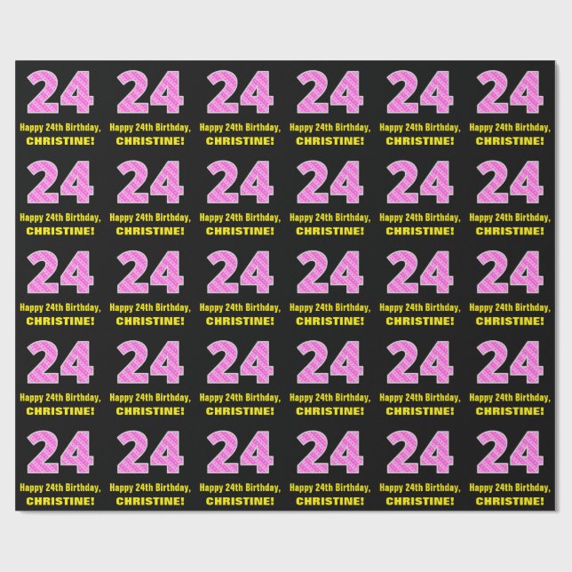 Papel De Regalo 24 Aniversario: Bandas y corazones rosados "24" +  (Superficie plana)