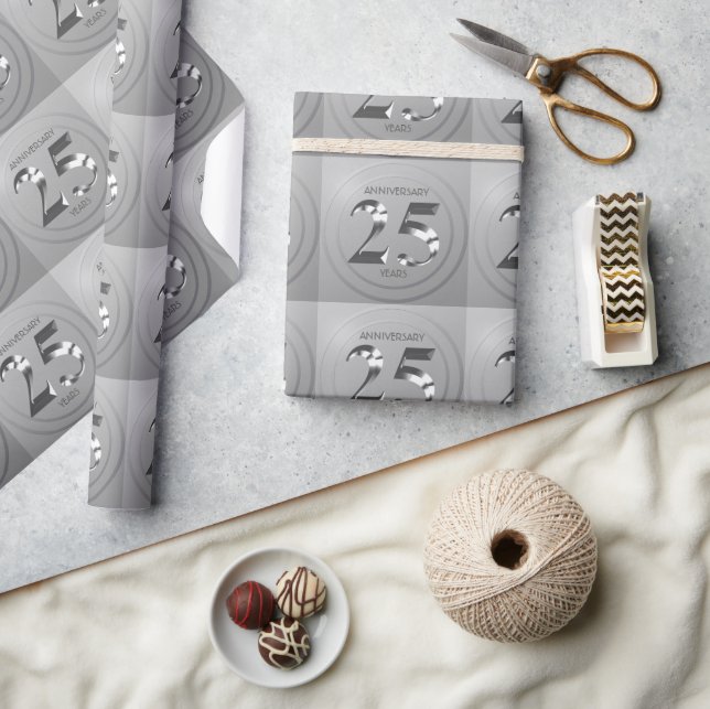 Papel De Regalo 25º aniversario de la Plata Metálica (Artesanía)