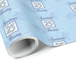 Papel De Regalo 25º Aniversario en Azul y Plata