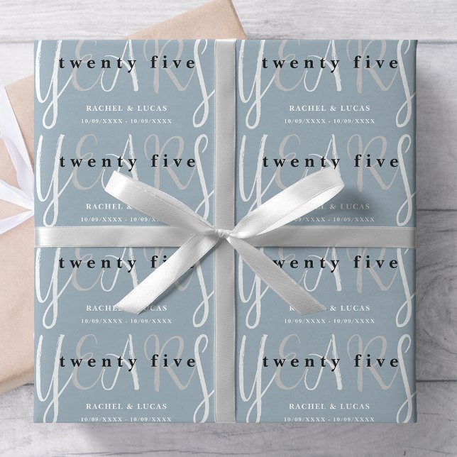 Papel De Regalo 25.º regalo de aniversario de Boda azul plateado (Subido por el creador)