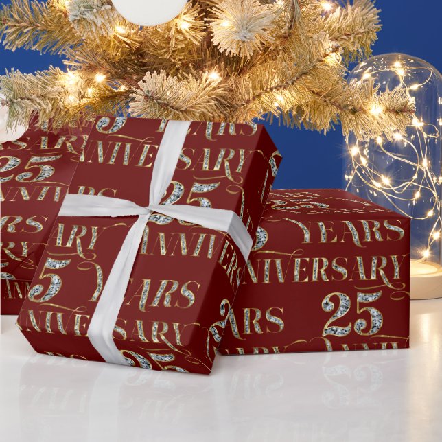 Papel De Regalo 25° Aniversario Boda Sparkling Textos En Rojo (Vacaciones)