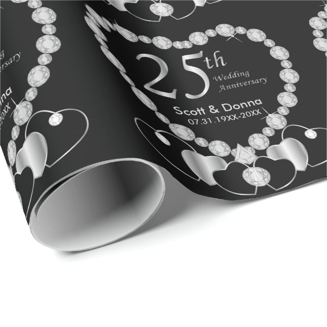 Papel De Regalo 25° Aniversario de Plata (Esquina del rollo)