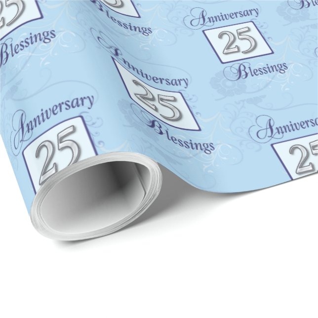 Papel De Regalo 25 años en azul y plata (Esquina del rollo)
