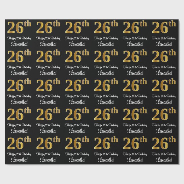 Papel De Regalo 26º cumpleaños: elegante y lujoso look de Faux Gol (Superficie plana)