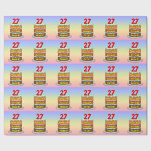 Papel De Regalo 27 Aniversario: Torta divertida y velas + nombre p