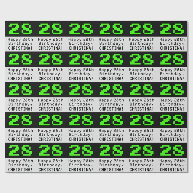 Papel De Regalo 28º cumpleaños - Nerdy / Geeky Style "28" y nombre (Superficie plana)