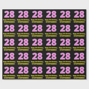 Papel De Regalo 28 Aniversario: Bandas y corazones rosados "28" +